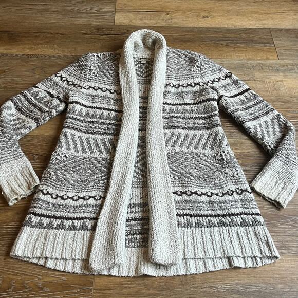 Lucky Brand Southwestern Wool Knit Cardigan Sweater Womens M Neutral Aztec Boho - Picture 2 of 7